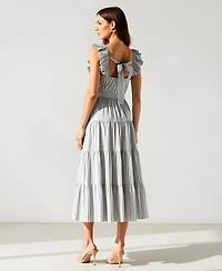 Modenaire Women's Striped Tiered Ruffle-Sleeve Midi Dress