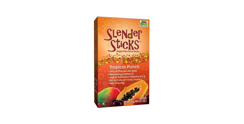 Now Foods Sugar Free Drink Sticks, Tropical Punch with Fiber 12 sticks, 2.1 oz