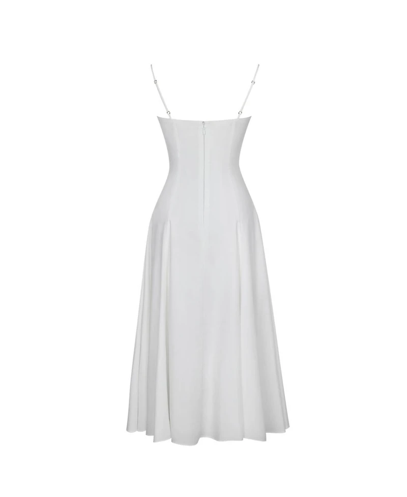 Miss Circle Women's Corinne White Poplin Flared Maxi Dress with Removable Bow