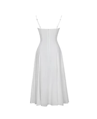 Miss Circle Women's Corinne White Poplin Flared Maxi Dress with Removable Bow