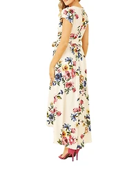 Yumi Women's Floral Print Dip Hem Wrap Dress