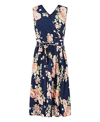 Yumi Women's Floral Rose Wrap Over Sleeveless Dress
