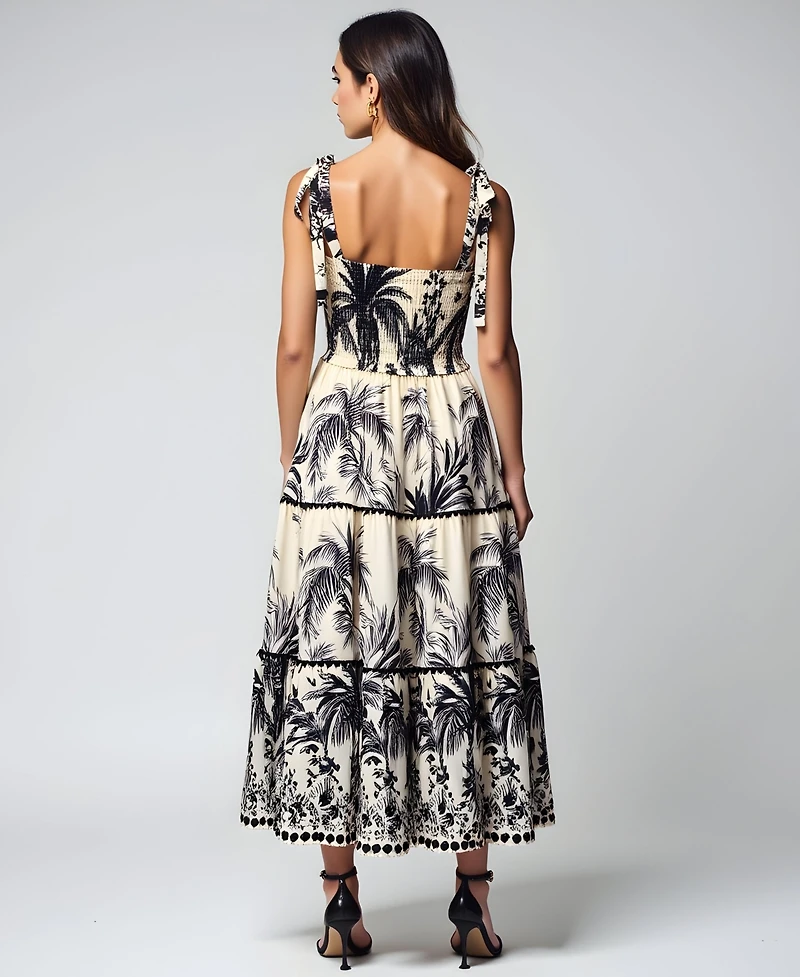 Modenaire Women's Tropical Print Tiered Midi Dress