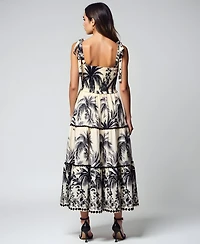 Modenaire Women's Tropical Print Tiered Midi Dress