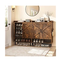 Country Style 5-Tier Shoe Cabinet with Barn-Inspired Doors Rustic Brown