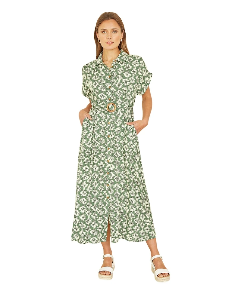 Yumi Women's Midi Shirt Dress With Matching Belt