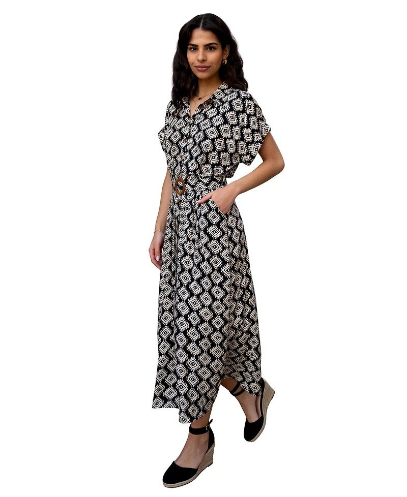 Yumi Women's Midi Shirt Dress With Matching Belt