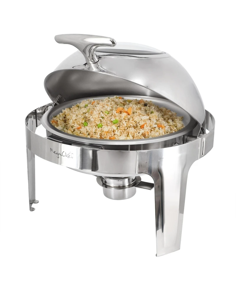 MegaChef 6.3 Quart Round Stainless Steel Dome Roll Top Professional Chafing Dish/Food Warmer/Buffet Server Serving Dish with Windown