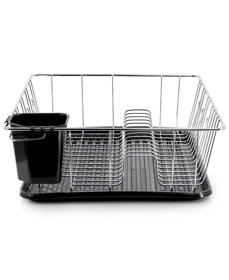Megachef 16 Inch Chrome Plated and Plastic Counter Top Drying Dish Rack in Black
