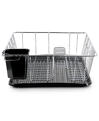 Megachef 16 Inch Chrome Plated and Plastic Counter Top Drying Dish Rack in Black