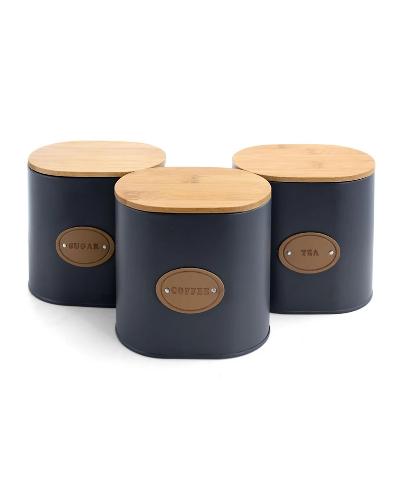 MegaChef Kitchen Food Storage and Organization 5 Piece Canister Set in Grey with Bamboo Lids