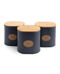 MegaChef Kitchen Food Storage and Organization 5 Piece Canister Set in Grey with Bamboo Lids