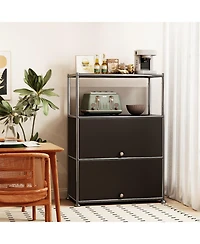 Mega Casa 3-Tier Storage Cabinet Metal Shelving Unit – Multi-Functional Kitchen Organizer, White