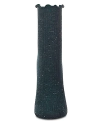 MeMoi Women's Ribbed Cotton Blend Lettuce Edge Embroidered Owl Crew Sock