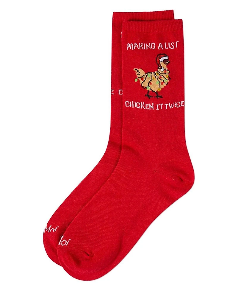 MeMoi Women's "Chicken It Twice" Christmas Holiday Novelty Crew Sock