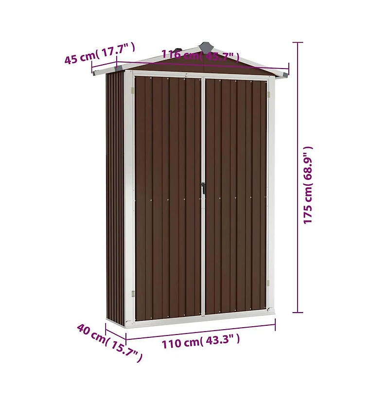 vidaXL Garden Shed Brown Galvanized Steel and Plastic