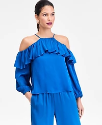 I.n.c. International Concepts Women's Cold-Shoulder Long-Sleeve Ruffle Blouse, Macy's Exclusive