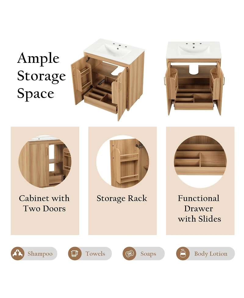 Casainc 30" Bathroom Vanity with Sink Combo, Multi-Functional Cabinet with Doors and Drawer, Mdf Board