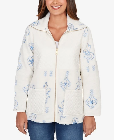 Ruby Rd. Petite Embroidered Quilted Shearling Jacket