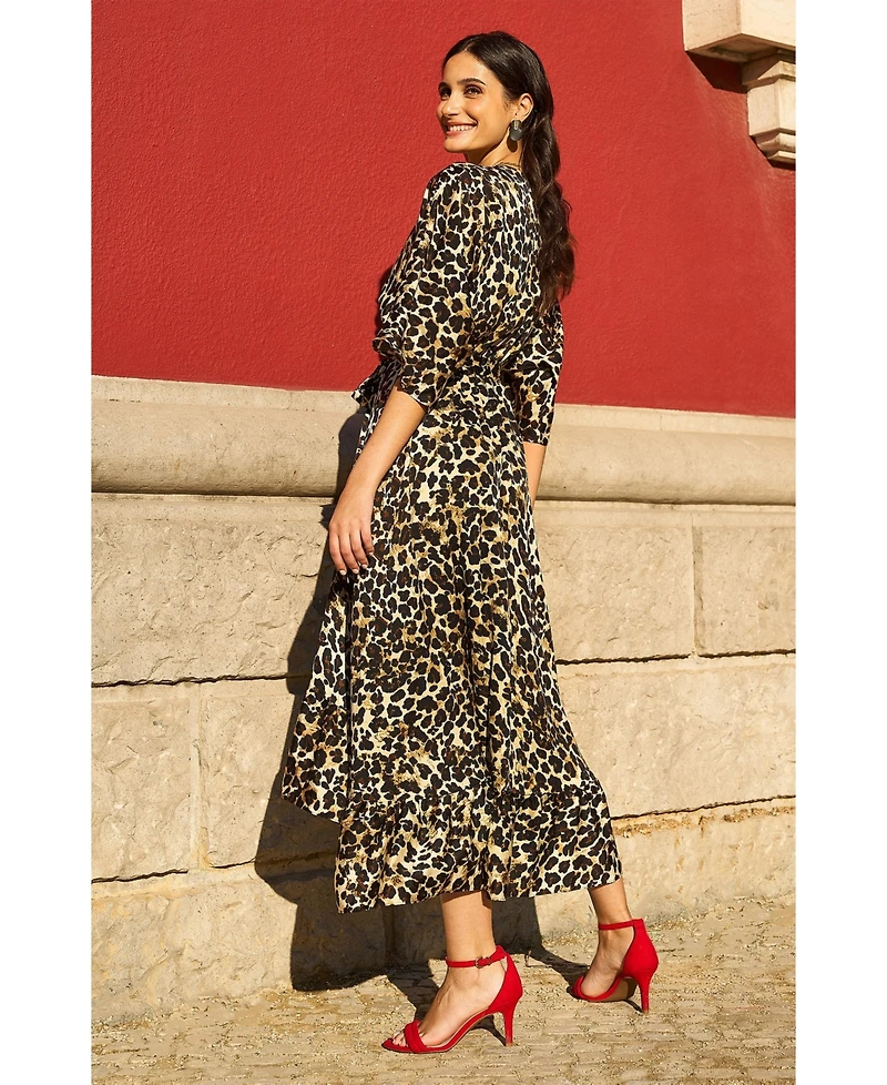 Yumi Women's Leopard Print Kimono Sleeve Wrap Dress