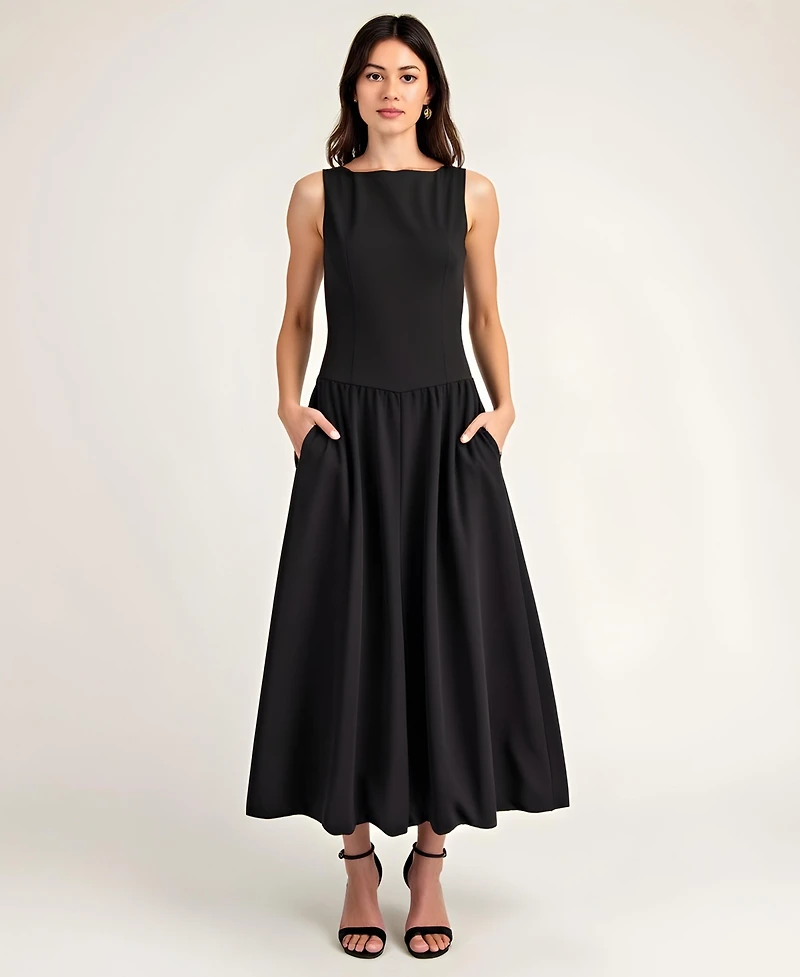 Modenaire Women's Sleeveless Bateau-Neck Fit-And-Flare Midi Dress