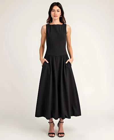 Modenaire Women's Sleeveless Bateau-Neck Fit-And-Flare Midi Dress