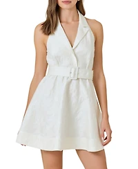 Modenaire Women's Halter Belted Tailored Mini Dress