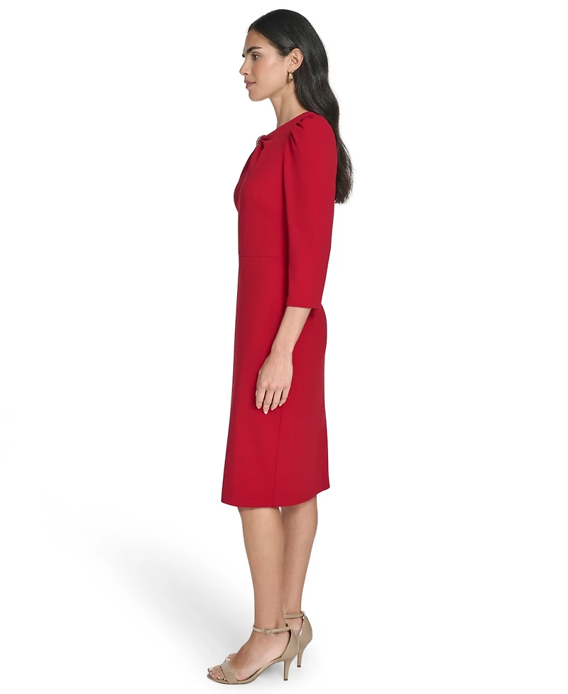 Jessica Howard Petite Jewel Neck Rhinestone Trim Sheath Dress