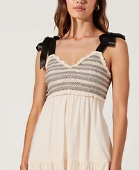 Modenaire Women's Smocked Lace-Trim Maxi Dress with Satin Bow-Tie Straps