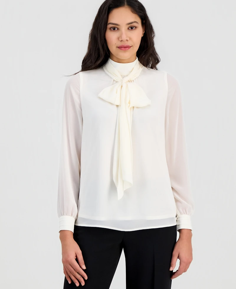 Anne Klein Women's Long-Sleeve Tie-Neck Blouse