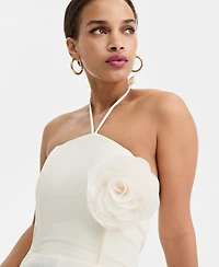 Bar Iii Women's Rosette Halter Neck Wide-Leg Jumpsuit, Macy's Exclusive