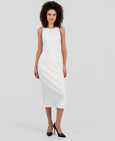 Anne Klein Women's Pull-On Cable-Stitch Midi Skirt