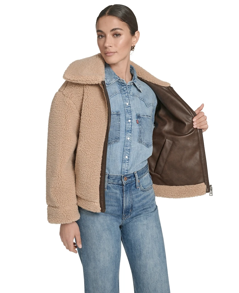 Levi's Women's Regular Reversible Sherpa to Faux Leather Aviator Jacket