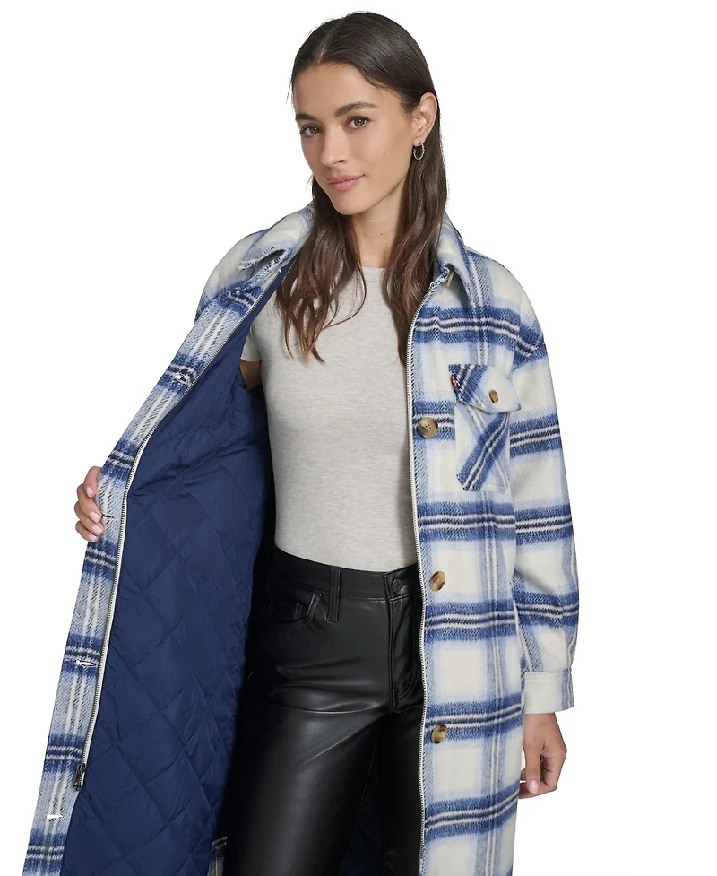 Levi's Women's Regular Long Wool Blend Plaid Coat