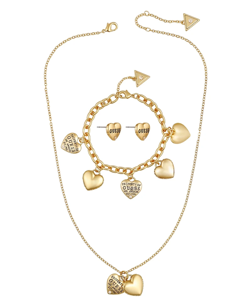 Guess 3-Pc. Cubic Zirconia Gold-Tone Necklace, Stud Earrings, and Bracelet Set