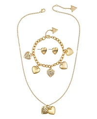 Guess 3-Pc. Cubic Zirconia Gold-Tone Necklace, Stud Earrings, and Bracelet Set