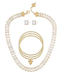 Guess 3-Pc. Rhinestone and Glass Stone Gold-Tone Necklace, Stud Earrings, Bracelet Set