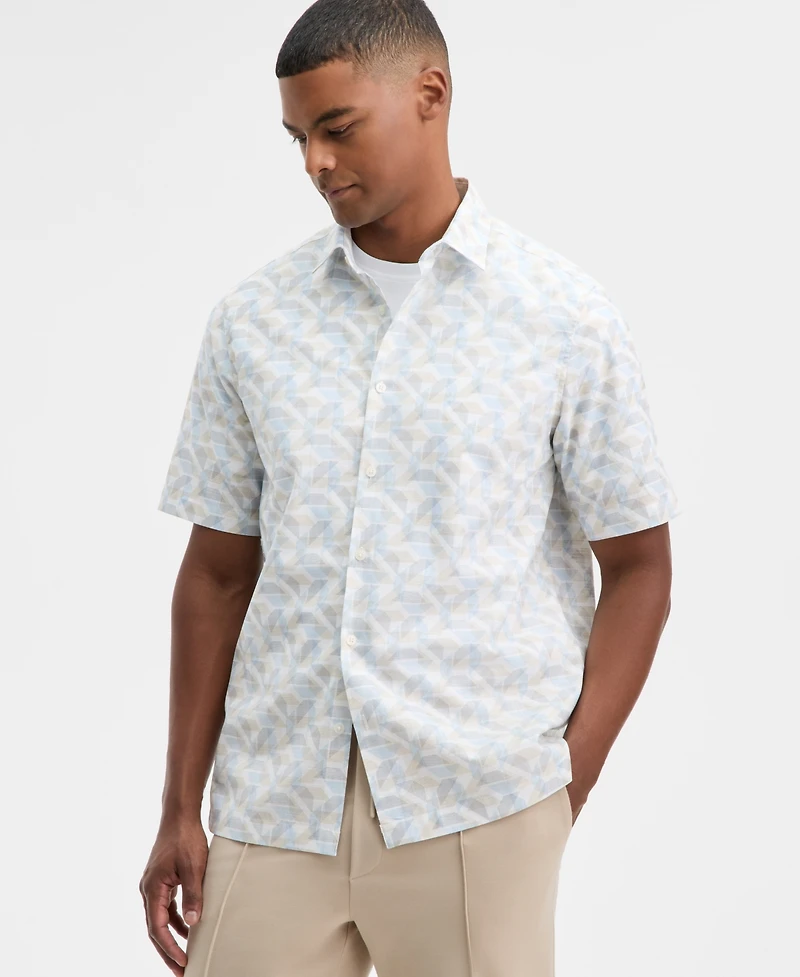Alfani Men's Jesse Geo-Print Short-Sleeve Button Shirt, Macy's Exclusive