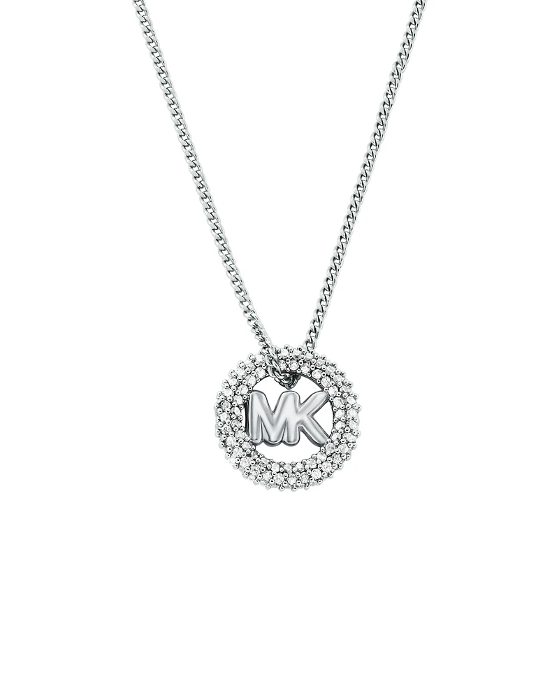 Michael Kors Silver Tone Pave Logo Pendant Necklace