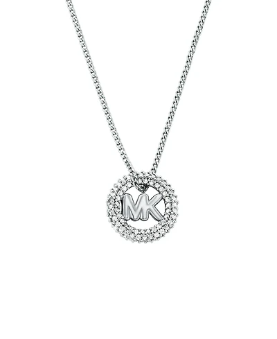 Michael Kors Silver Tone Pave Logo Pendant Necklace