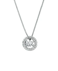 Michael Kors Silver Tone Pave Logo Pendant Necklace