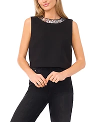 CeCe Women's Sleeveless Sequin Paillette Trim Cropped Top