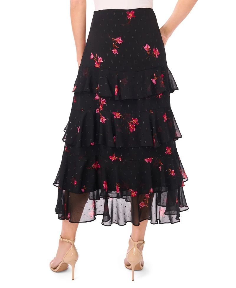 CeCe Women's Tiered Ruffle Flounce Midi Skirt