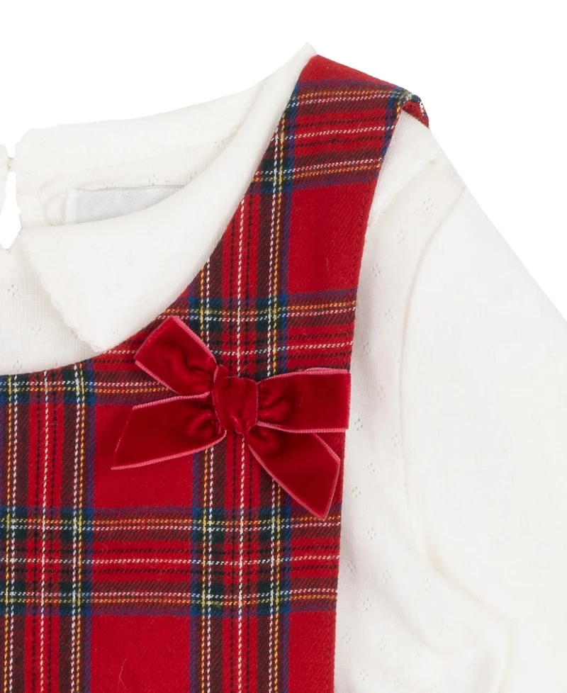 Rare Editions Girls 2T-6X 2-Piece Checkered Jumper and Long Sleeves Top Set