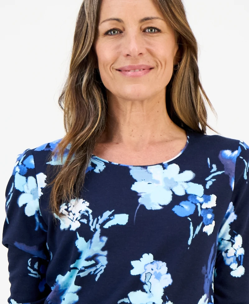 Style & Co Petite Floral Print Long Sleeve Top