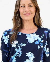 Style & Co Petite Floral Print Long Sleeve Top