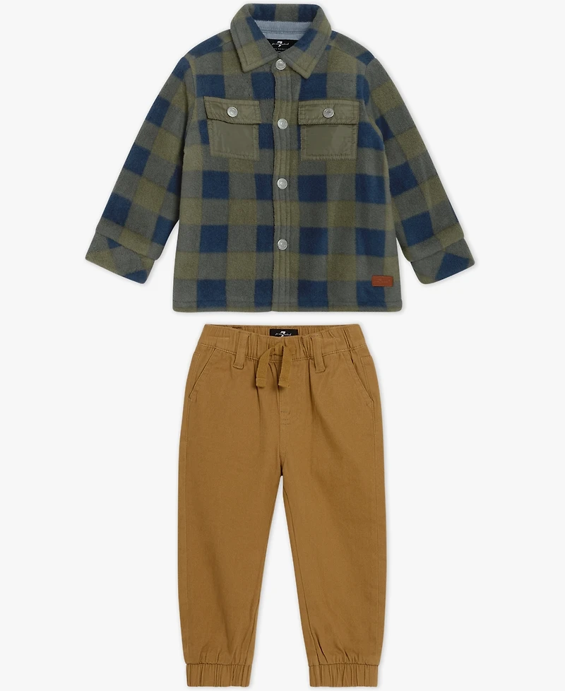 7 For All Mankind Baby Boys 2-Piece Long Sleeve Shirt and Denim Cargos Set