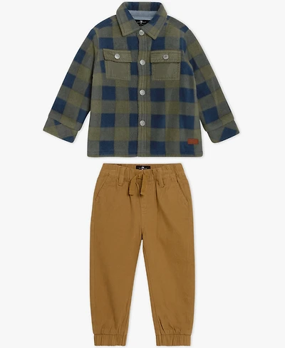 7 For All Mankind Baby Boys 2-Piece Long Sleeve Shirt and Denim Cargos Set