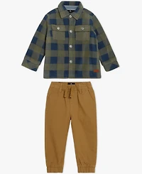 7 For All Mankind Baby Boys 2-Piece Long Sleeve Shirt and Denim Cargos Set