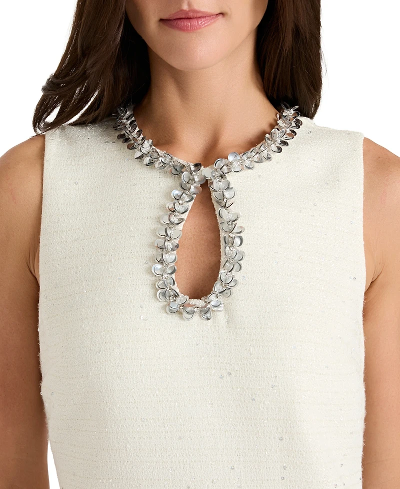 Tahari Asl Women's Beaded Keyhole Neck Boucle Dress